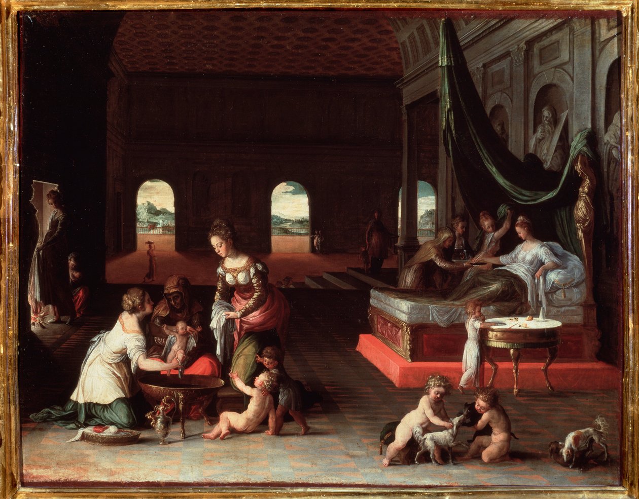 Gyermek születése - 1565 körül, olaj, vászon alkotó: Friedrich Sustris