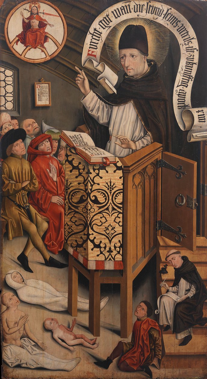 Saint Albertus Magnus prédikációja, kb. 1430-95. alkotó: Friedrich Walther