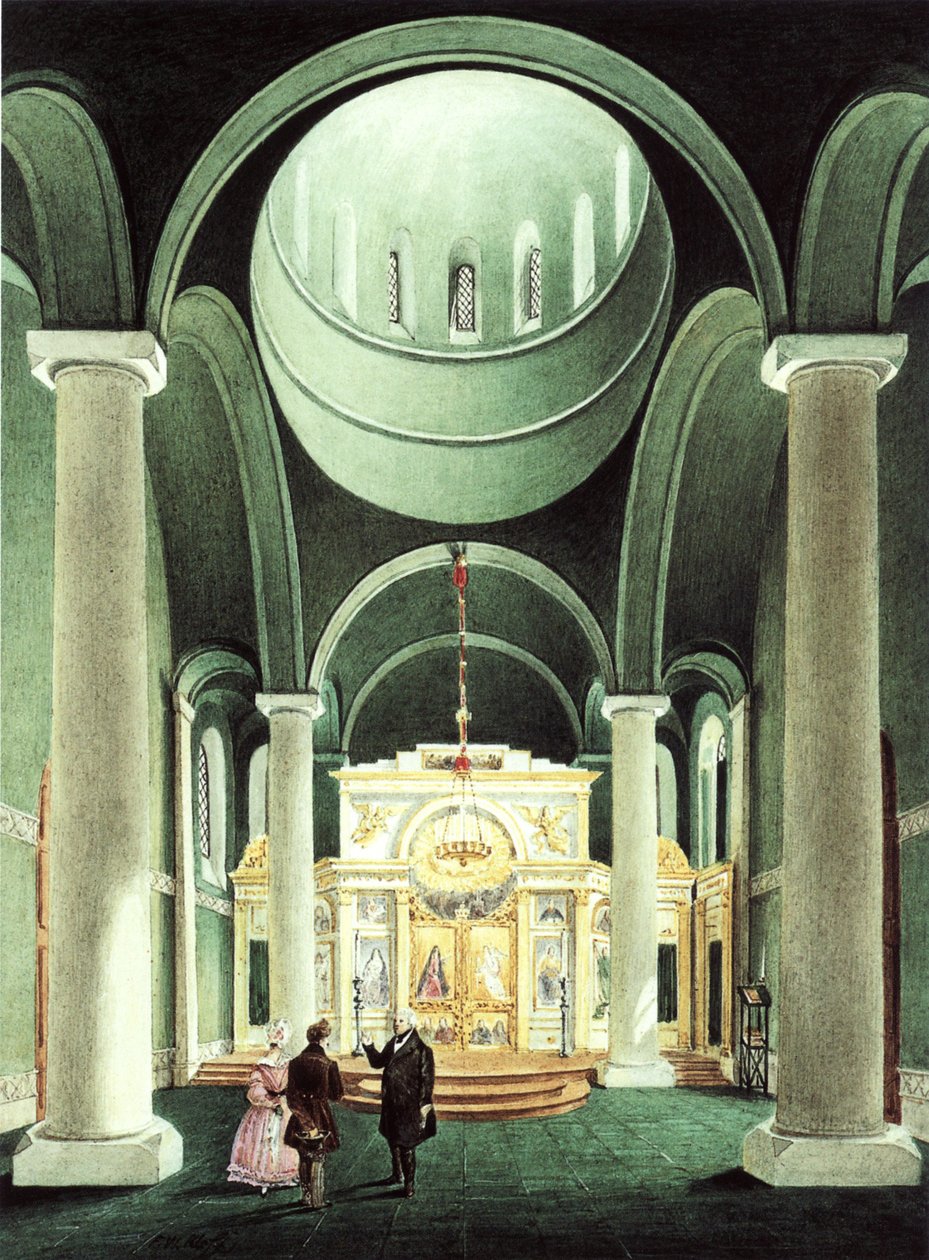 A potsdami Alekszandr Nyevszkij-templom belső képe, 1838 alkotó: Friedrich Wilhelm Klose