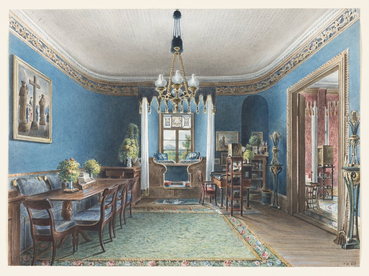 A kék szoba, Schloss Fischbach, 1846 alkotó: Friedrich Wilhelm Klose