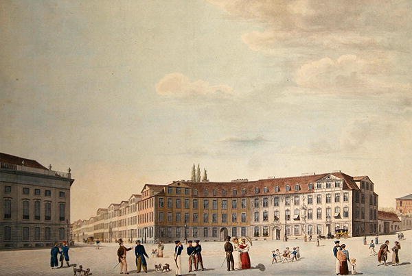 A kasseli Király tér (toll és akvarell papíron) alkotó: Friedrich Wilhelm Selig