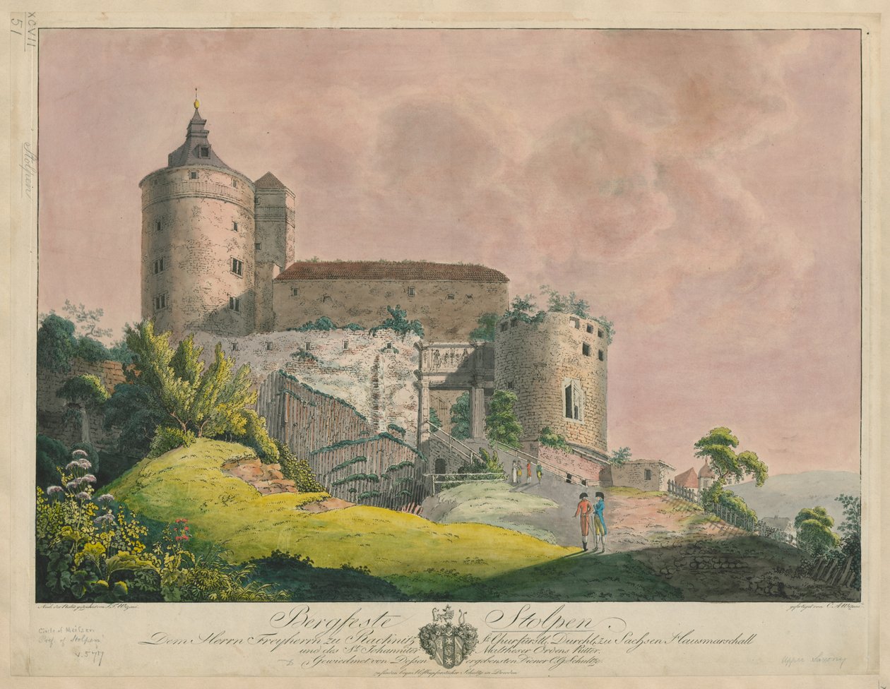 Bergfeste Stolpen, 1800 körül (színes metszet) alkotó: Friedrich or Johann Friedrich Wizani