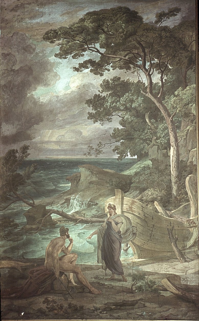 Odüsszeusz érkezése Calypso nimfához, Jelenetek az Odüsszeiából alkotó: Friedrich the Elder Preller