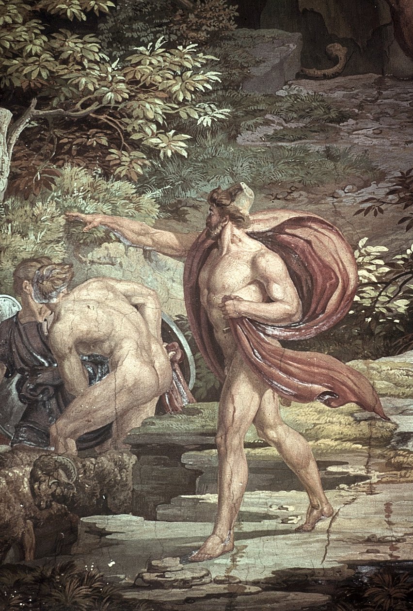 Menekülés a Vakított Polyphemus barlangjából, Jelenetek az Odüsszeiából alkotó: Friedrich the Elder Preller