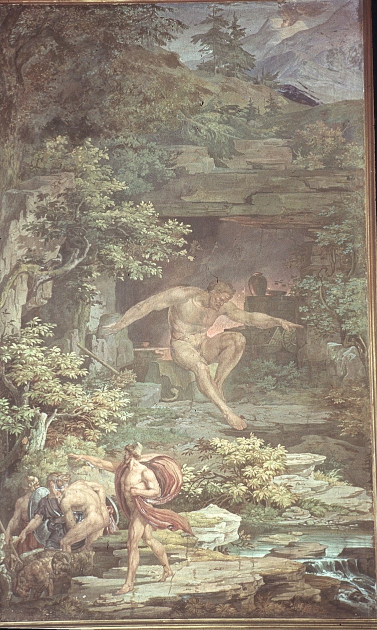 Menekülés a Vakított Polyphemus barlangjából, Jelenetek az Odüsszeiából alkotó: Friedrich the Elder Preller