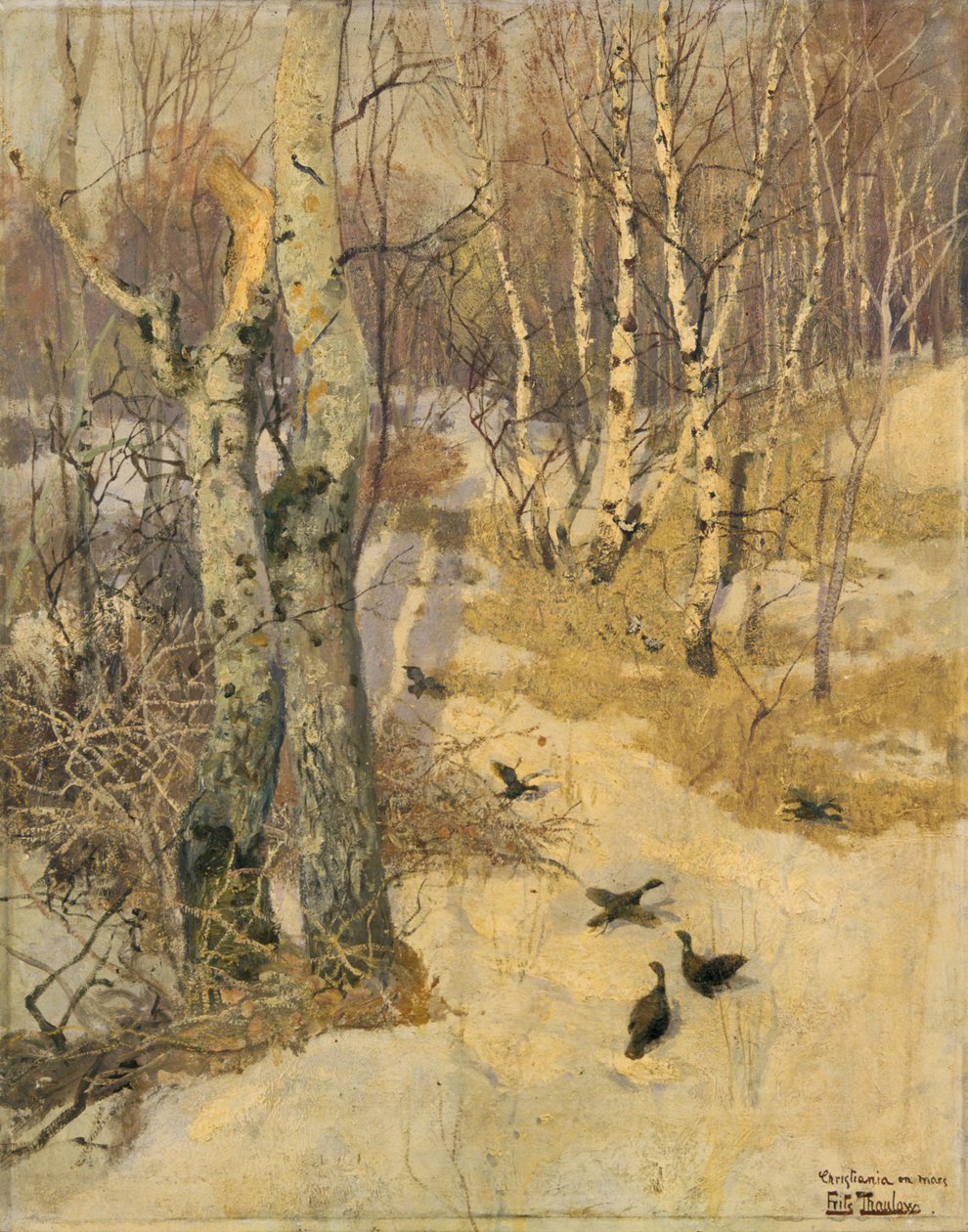 Hóval borított erdő, 19. század. alkotó: Fritz Thaulow
