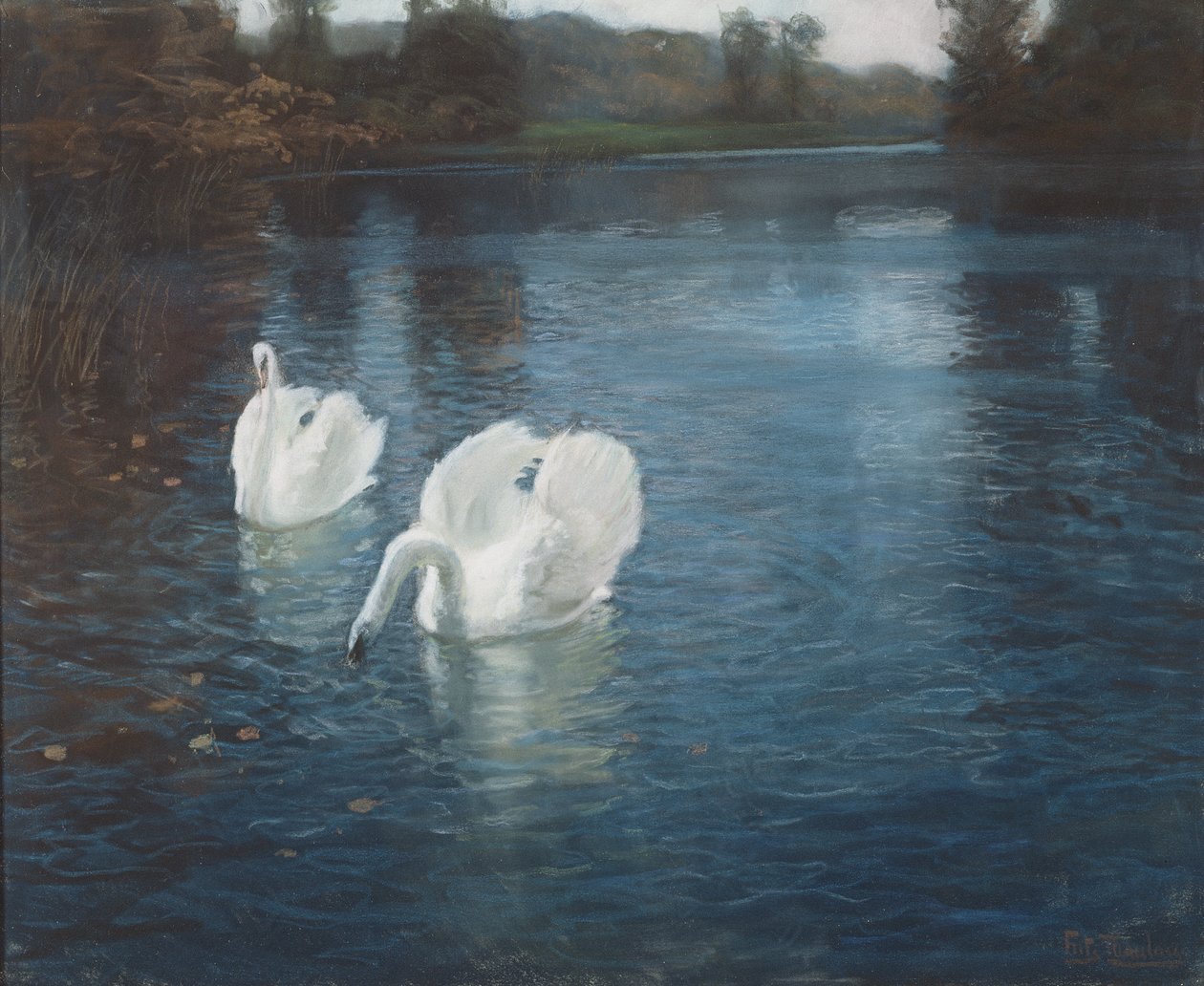 Hattyúk a folyón, 1880 körül (kréta, papír) alkotó: Frits Thaulow