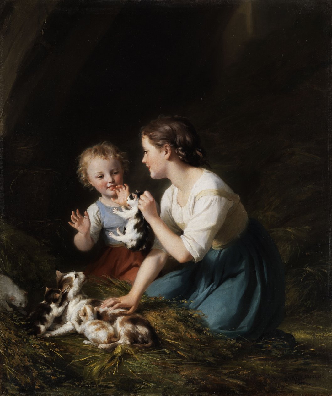 Gyerekek cicákkal alkotó: Fritz Zuber Buhler