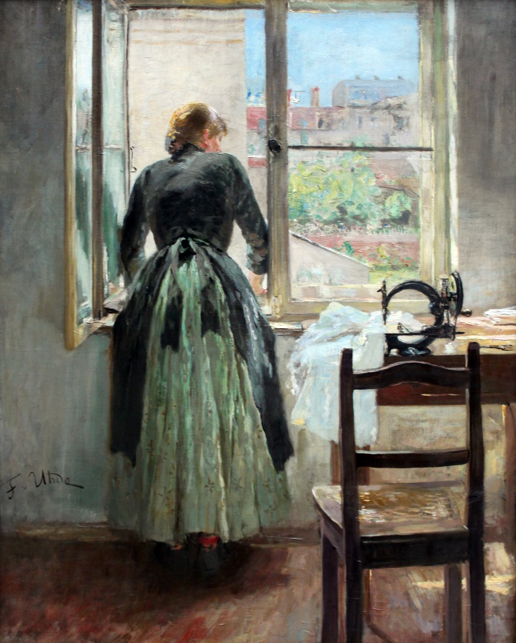 Az ablakon (varrónő néz ki az ablakon) alkotó: Fritz von Uhde