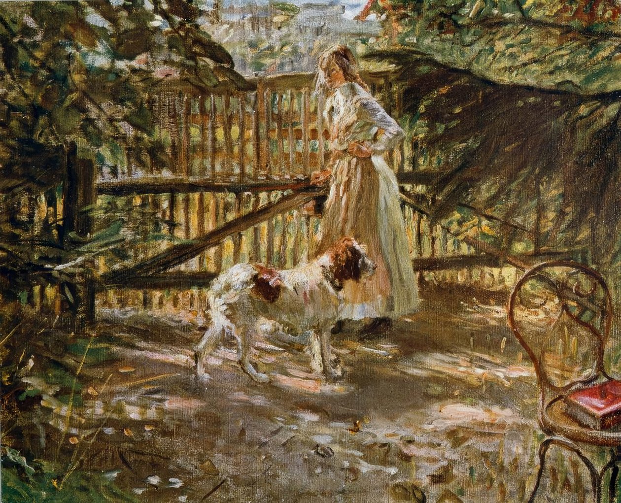 A kert kerítésénél alkotó: Fritz von Uhde