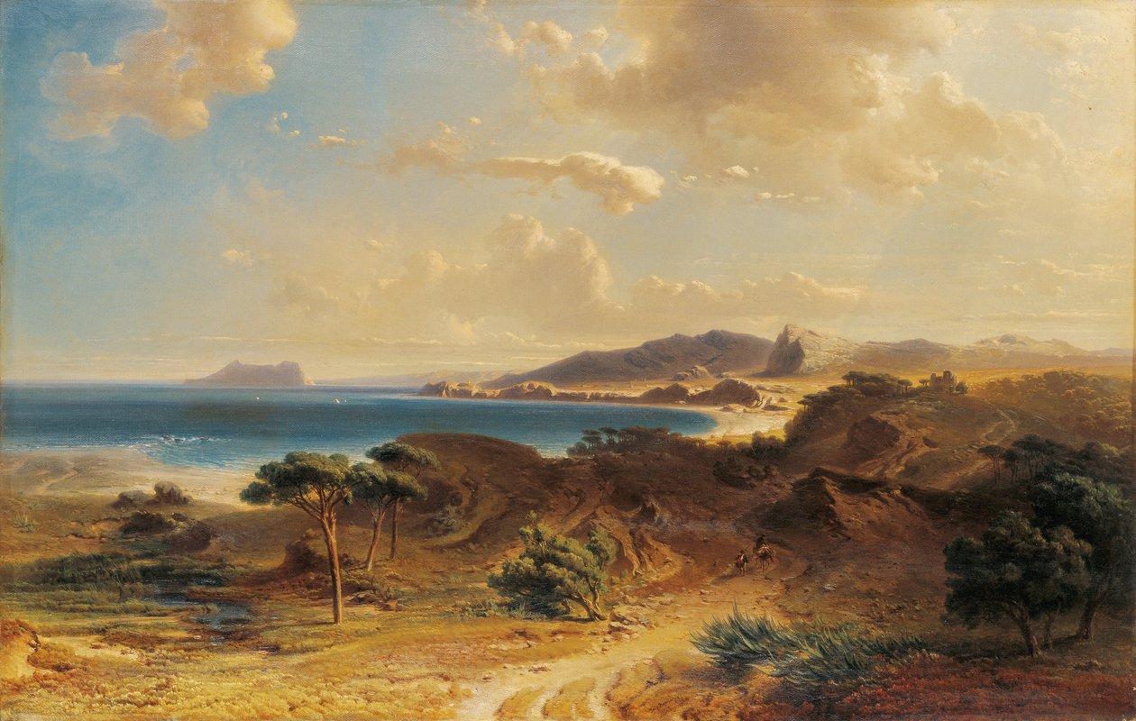 Esteponai strand kilátással a gibraltári sziklára - Bamberger, Fritz (Friedrich) (1814-1873) - 1855 - Olaj, vászon - 73x112,7 - Museo Carmen Thyssen, Malaga alkotó: Fritz Bamberger