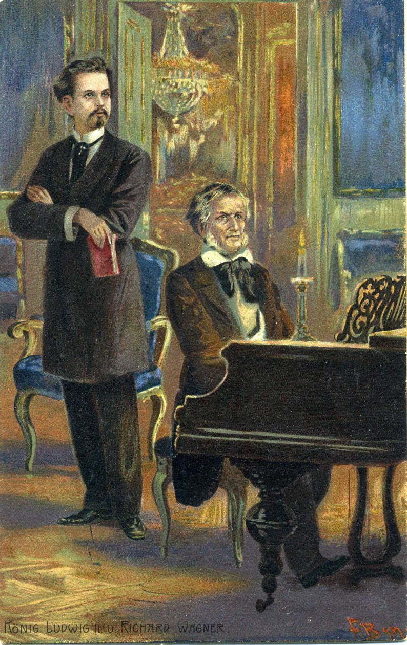 Wagner és II. Ludwig király, 1900 körül (színes litó) alkotó: Fritz Bergen