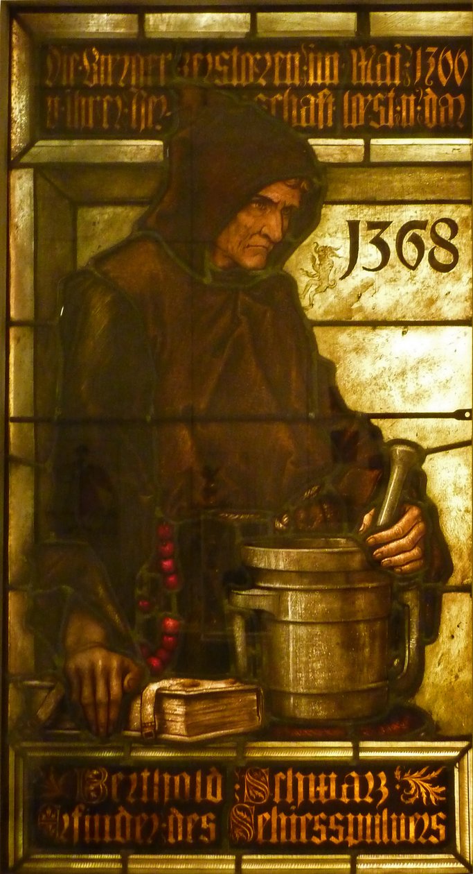 Berthold Schwarz, a lőpor feltalálója, 1368 alkotó: Fritz Geiges