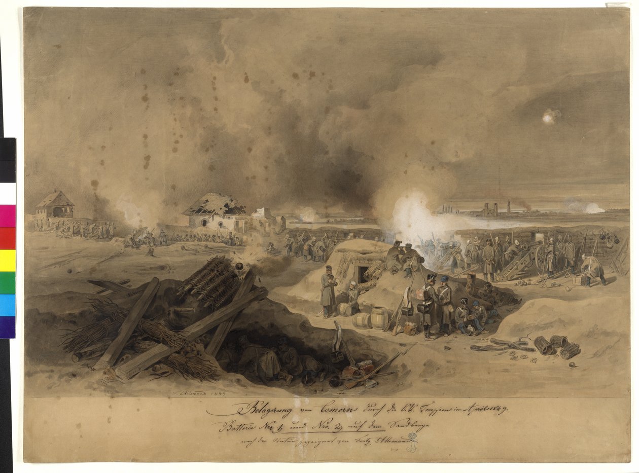 Komorna ostroma a k. k. csapatok által 1849 áprilisában (akvarell, papír) alkotó: Fritz L