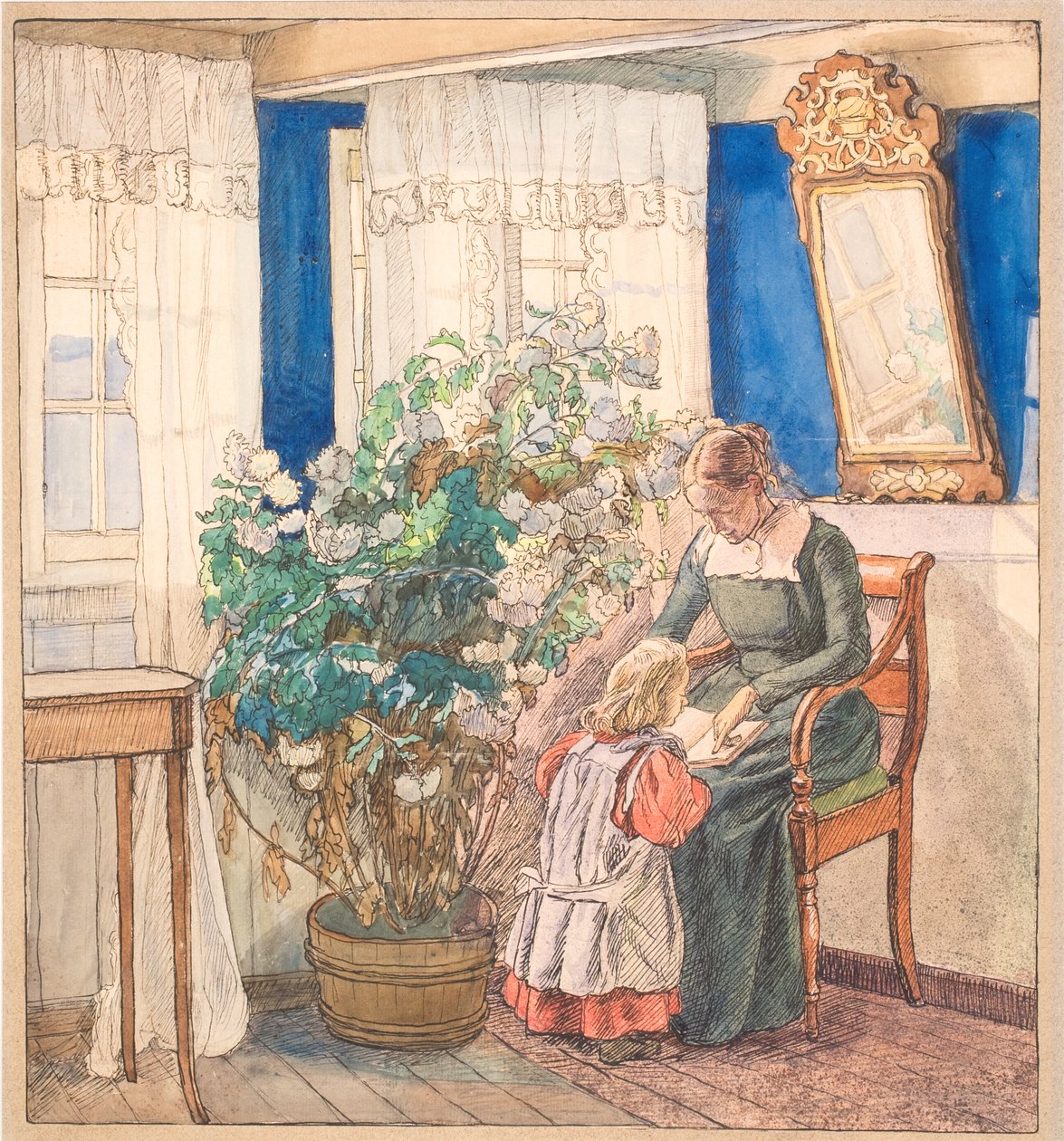 Anya és gyermeke nézi a képeket (Anna és Hans Syberg) alkotó: Fritz Syberg