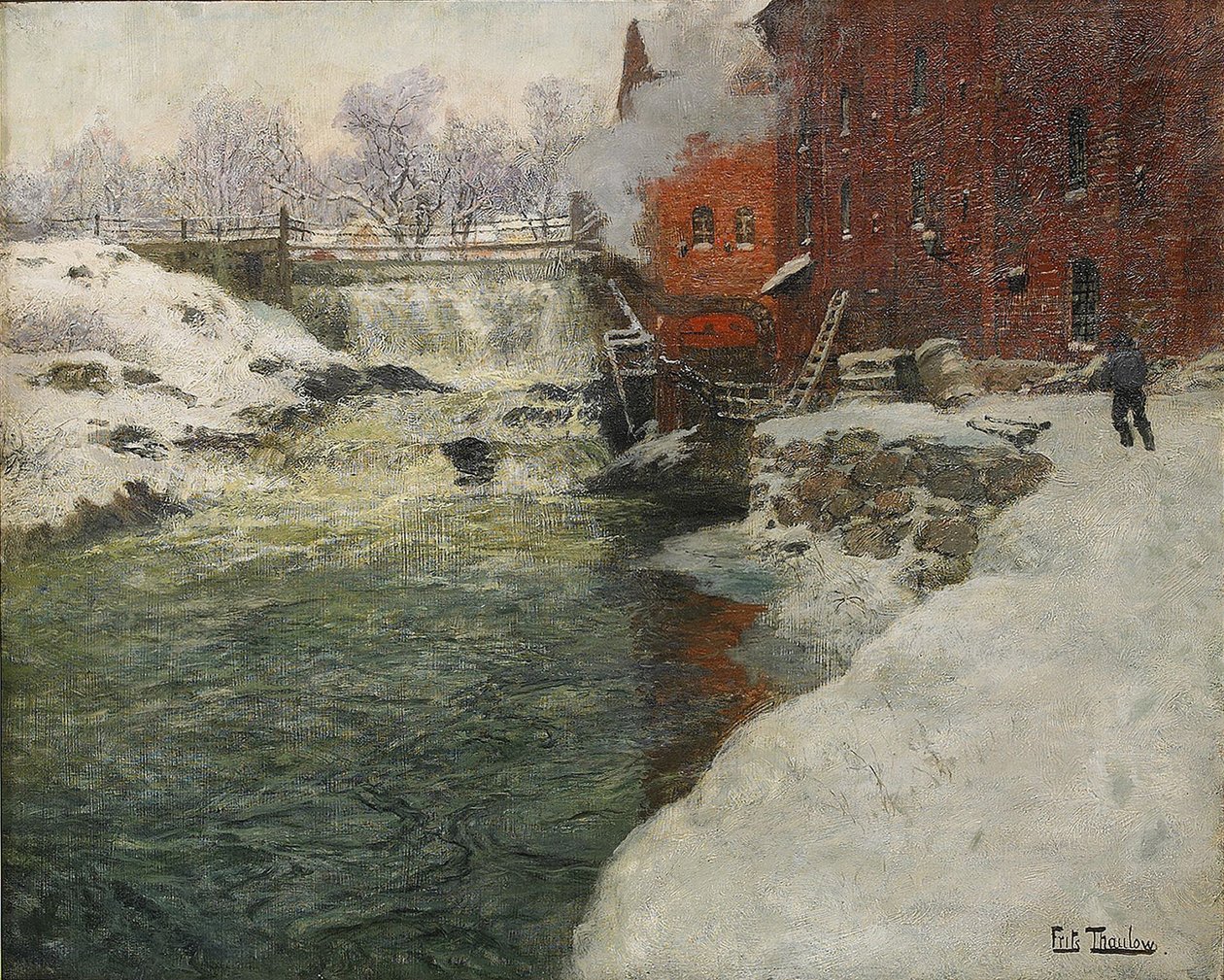 Vászongyár az Aker folyó mellett Kristiania, c. 1890 alkotó: Fritz Thaulov