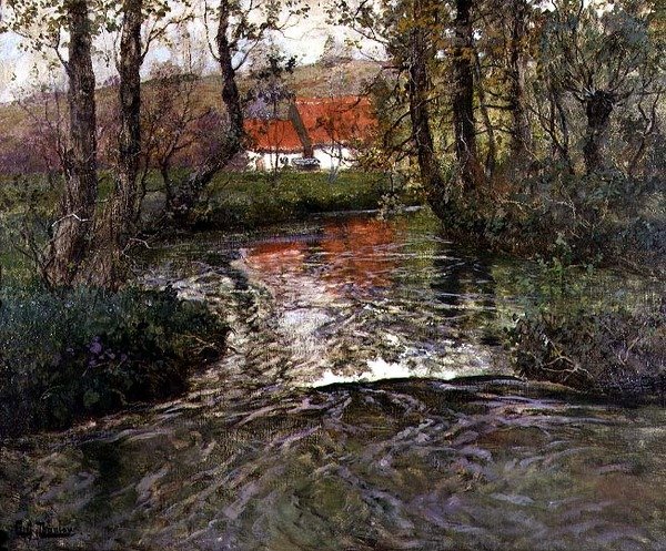 Épület a folyóparton alkotó: Fritz Thaulow