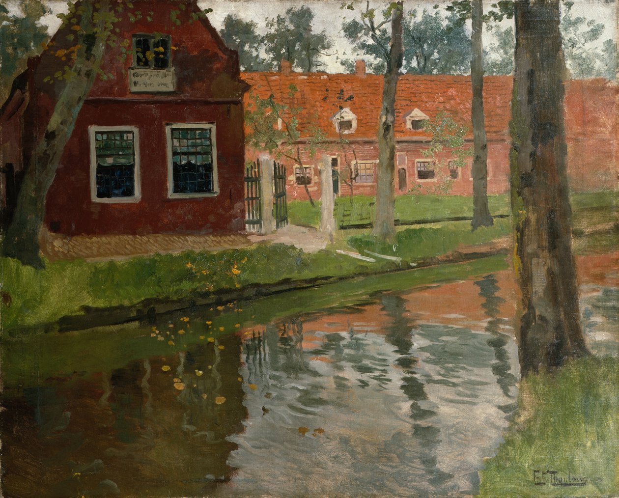 Vollendamból, vörös ház, víz alkotó: Fritz Thaulow