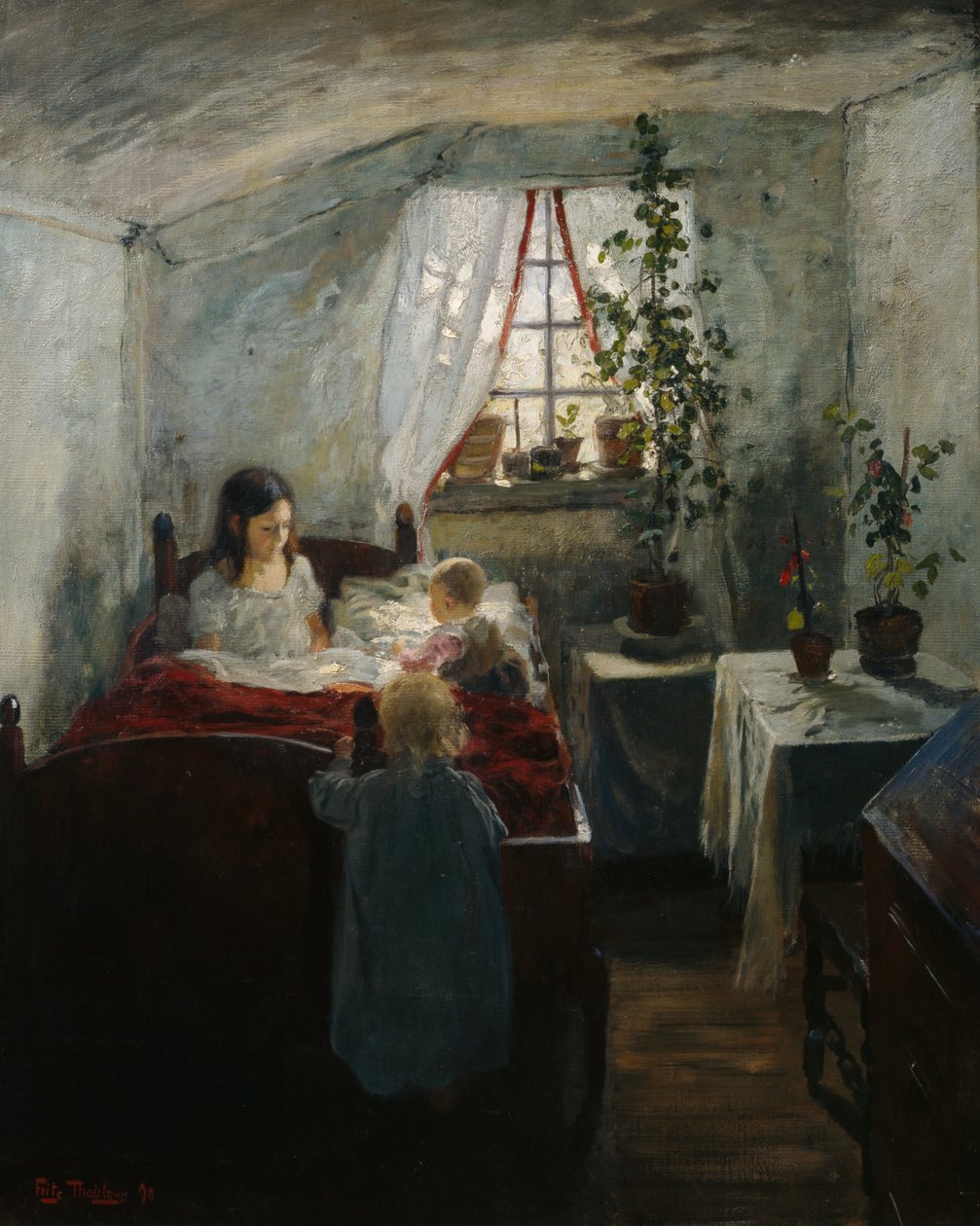 Belső gyerekekkel alkotó: Fritz Thaulow