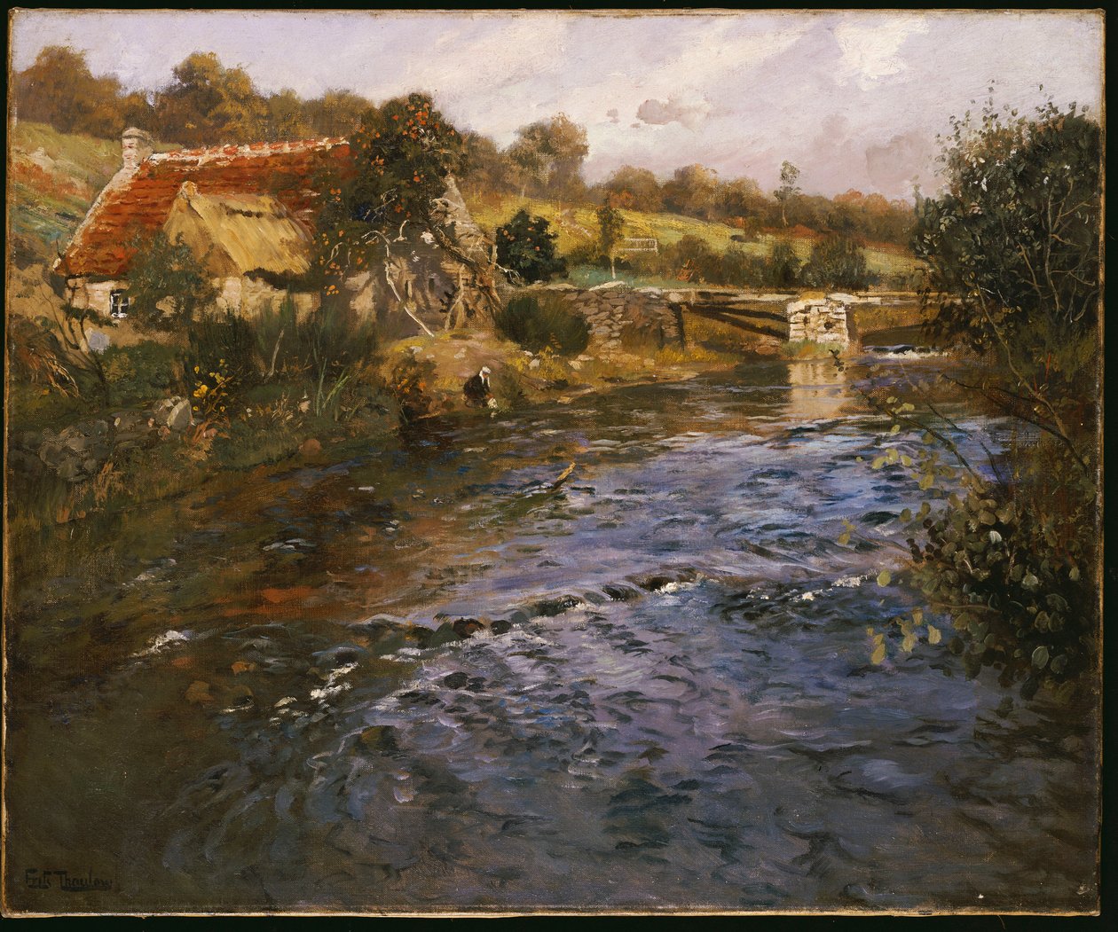 Folyói táj egy mosónővel alkotó: Frits Thaulow