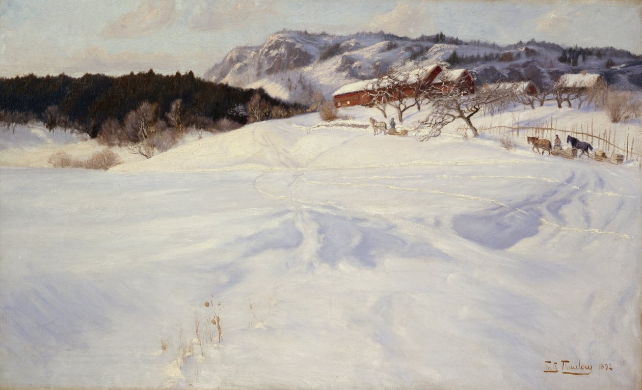 Havas jelenet szánkóval, Fleskum alkotó: Fritz Thaulow