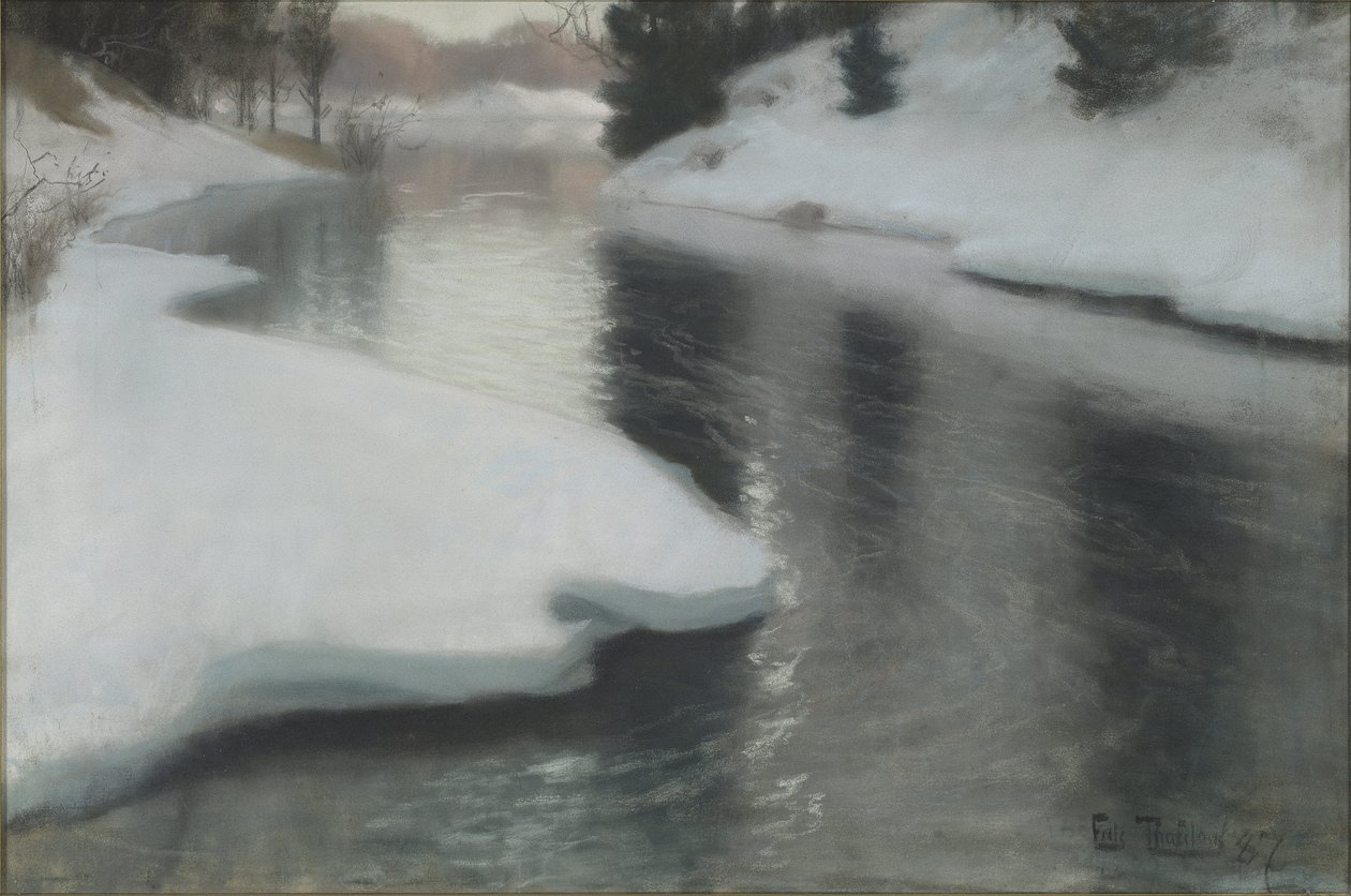 Tavaszi olvadás, Thaulov, Fritz (1847-1906). Pasztell vászonra alkotó: Frits Thaulow