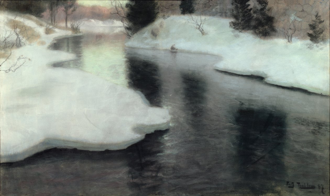 Jégolvadás: A Lysaker folyó, 1887 alkotó: Frits Thaulow