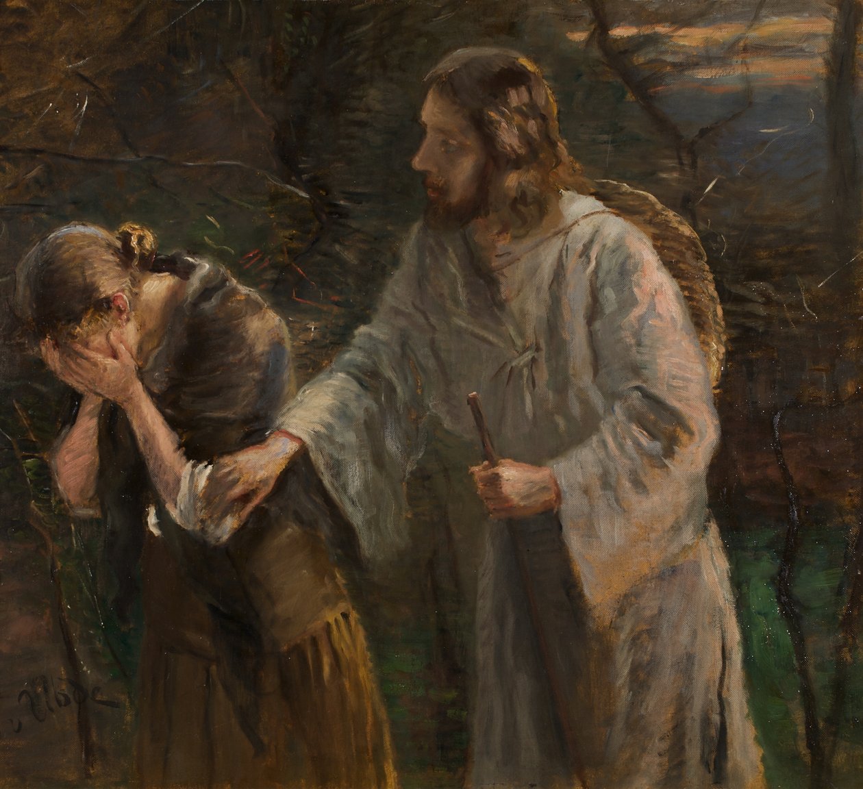nő, miért sírsz? alkotó: Fritz von Uhde