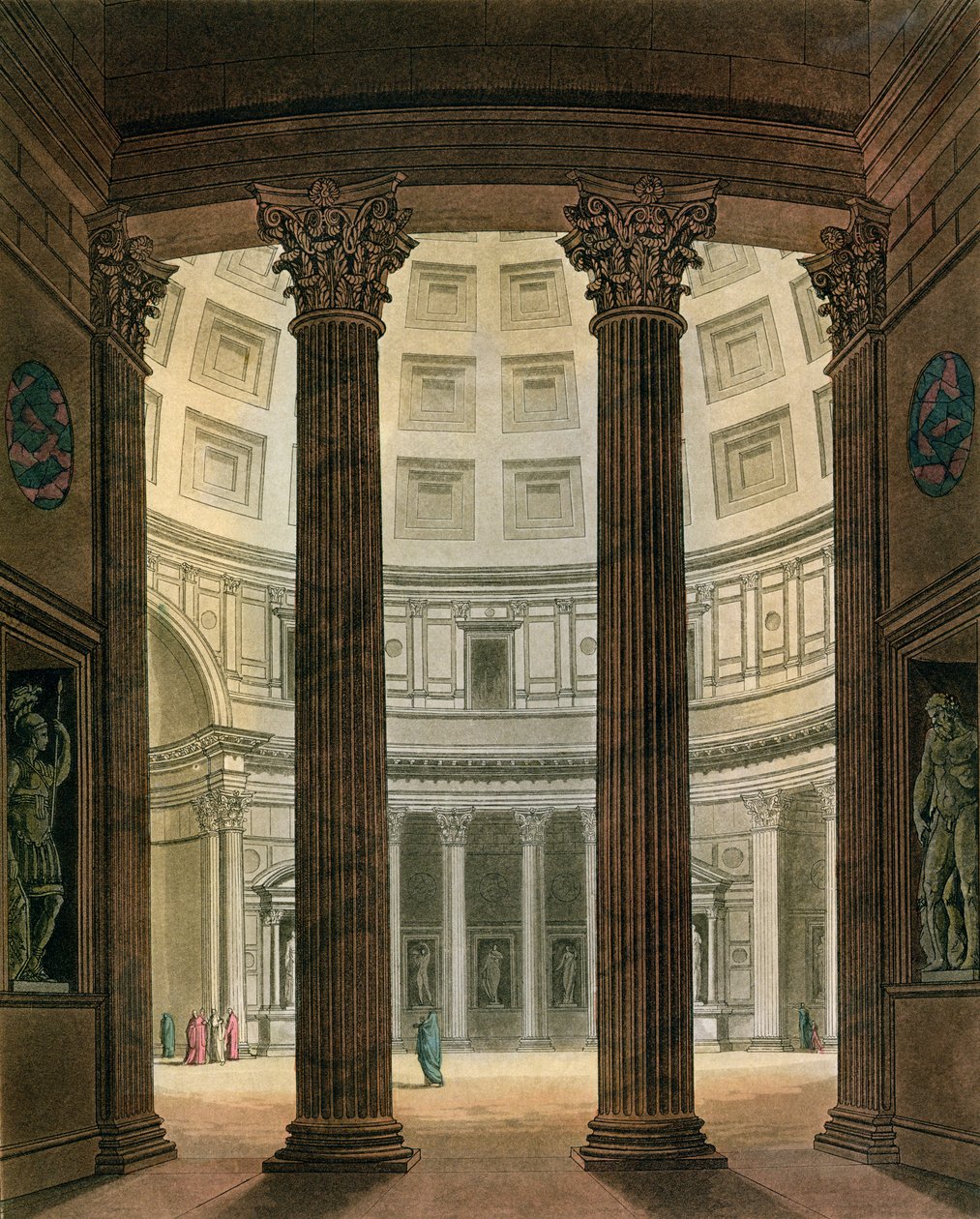 A római Pantheon belseje Jules Ferrario Le Costume Ancien et Moderne című művéből, G. Castellini metszete, az 1820-as és 30-as évek körül megjelent alkotó: Fumagalli