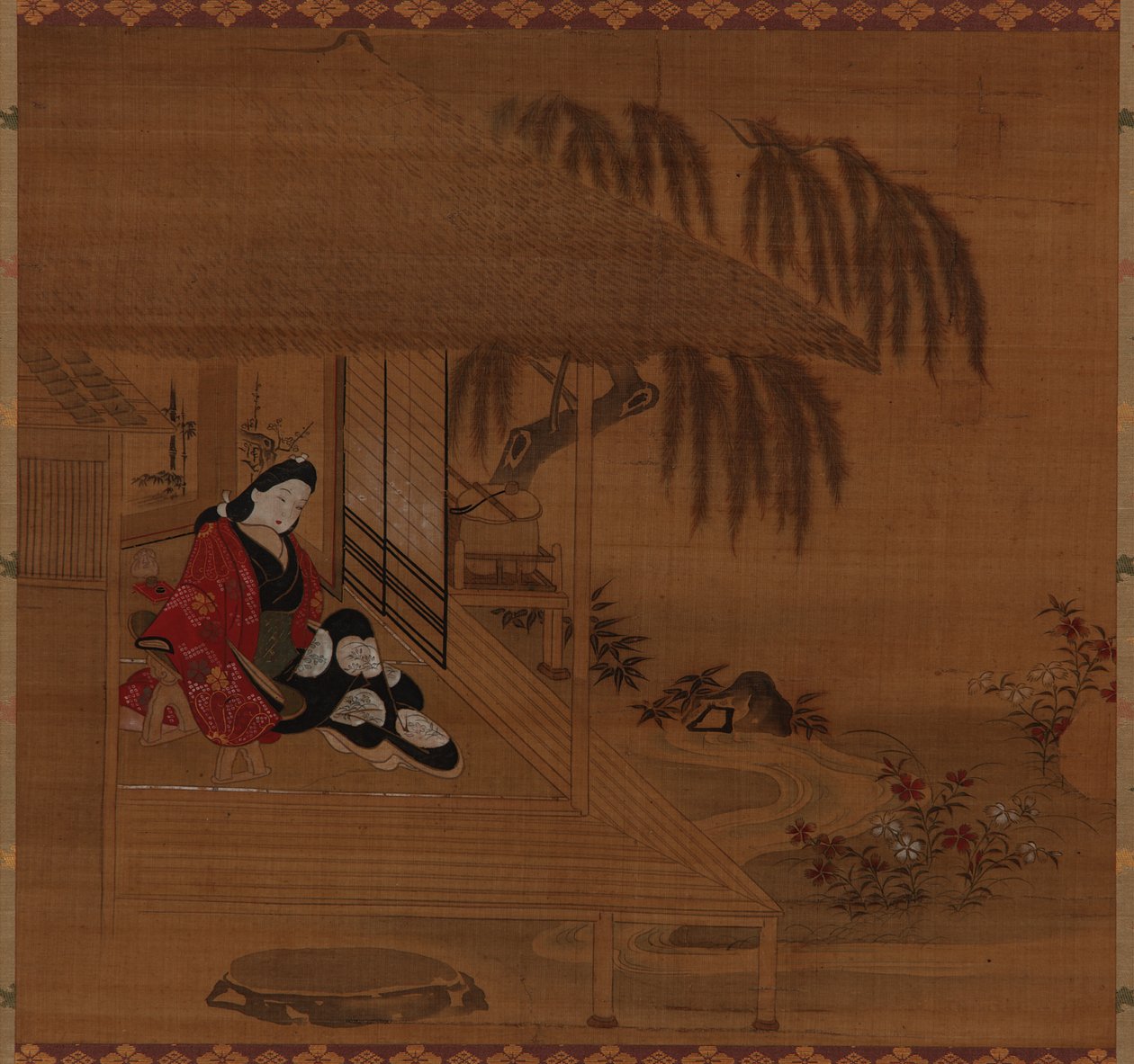 Kert, belső és ülő lány, Edo-korszak, 1615-1868. alkotó: Furuyama Moroshige