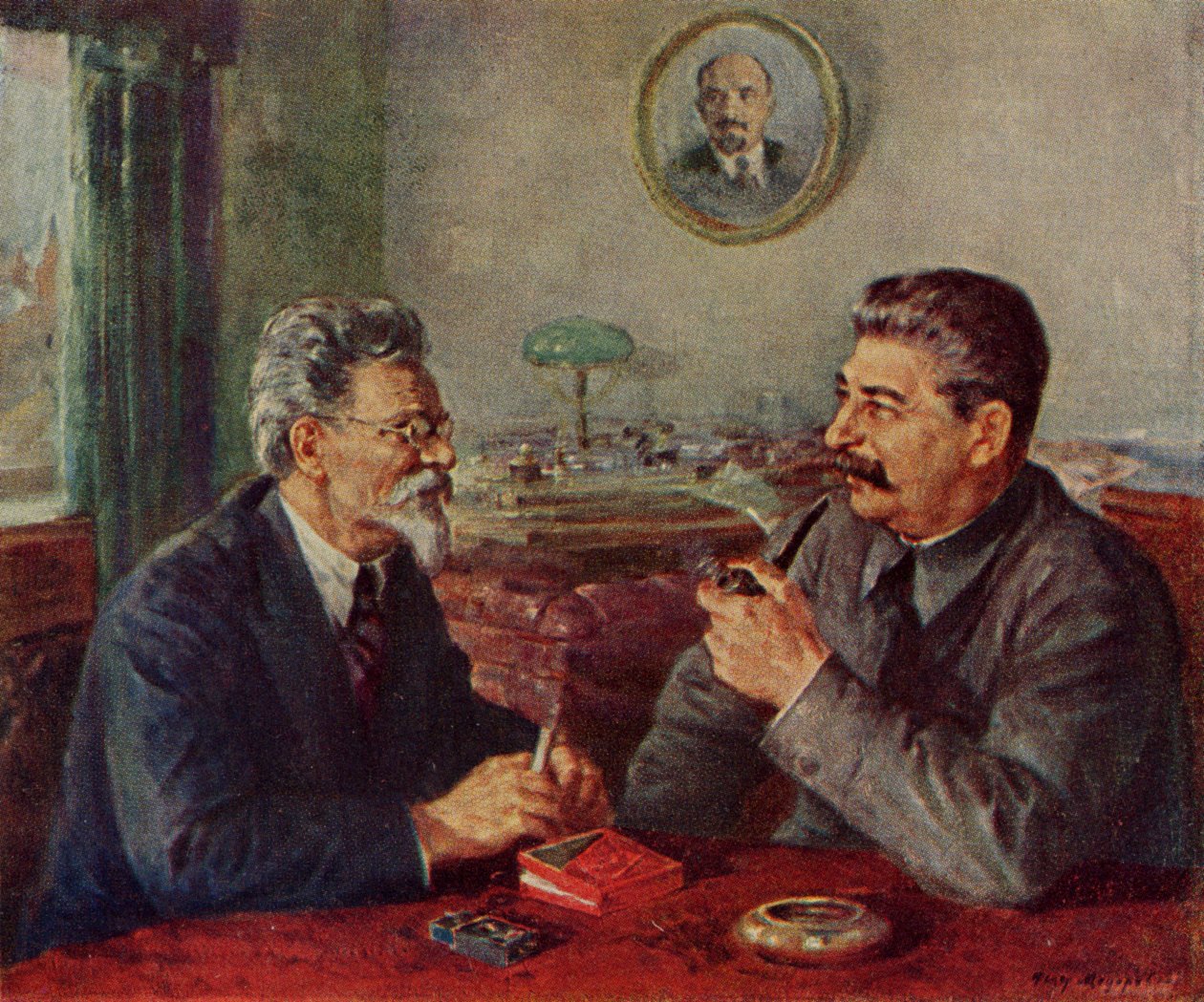 Joszif Sztálin (1879-1953) és Mihail Ivanovics Kalinyin (1875-1946) alkotó: Fyodor Alexandrovich Modorov