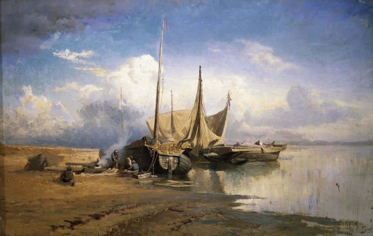 Kilátás a Volgára. Csónakok, 1870 alkotó: Fyodor Alexandrovich Vasilyev