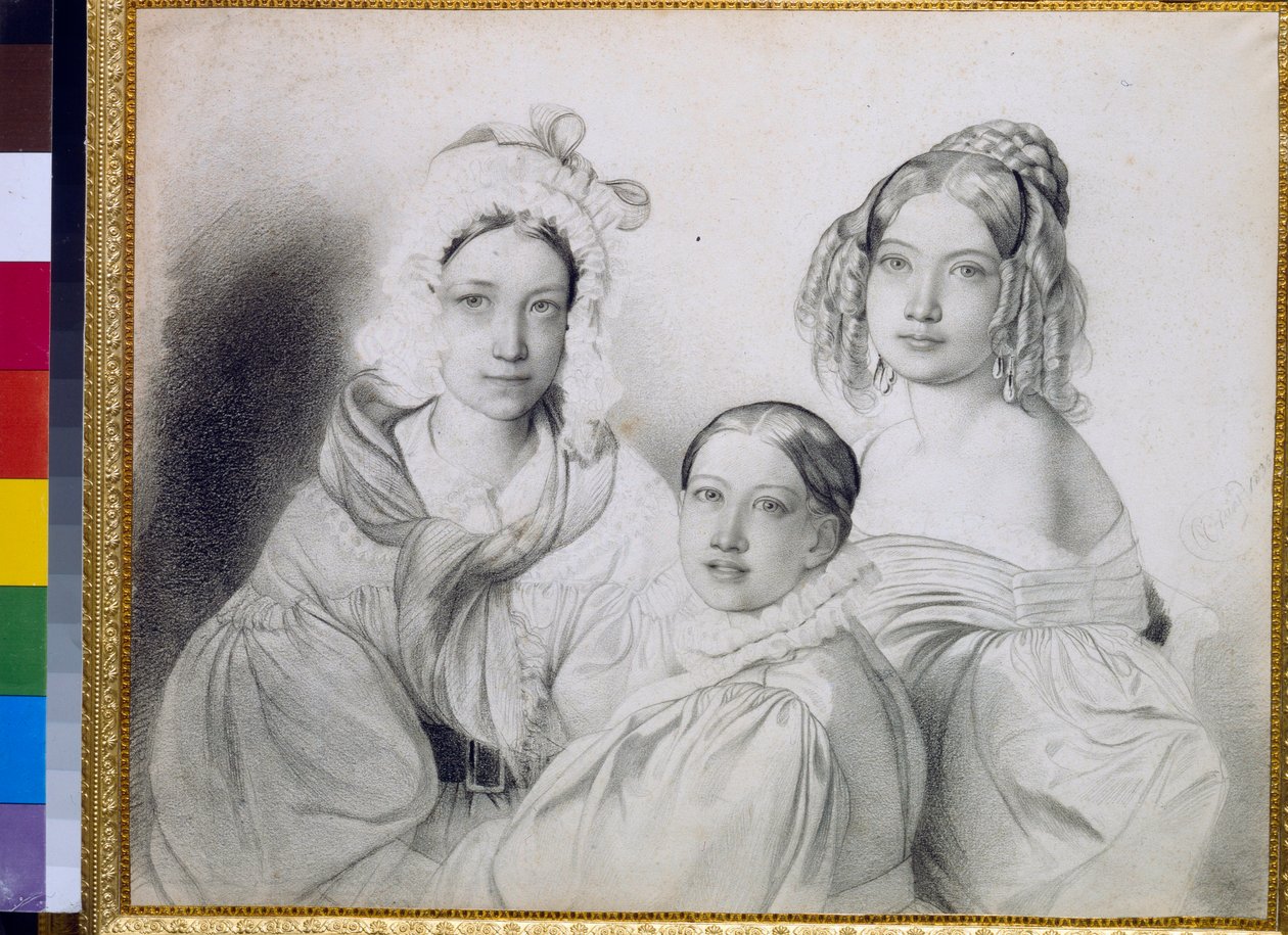 Praskovia (1817-1835), Nadezsda (1822-1840) és Mária (1813-1849), Piotr Viazemski (Pierre Wiazemsky) (1792-1878) orosz herceg lányai portréi - Feodor (Fidelio) Bruni rajza 1799-1875) alkotó: Fyodor Bruni