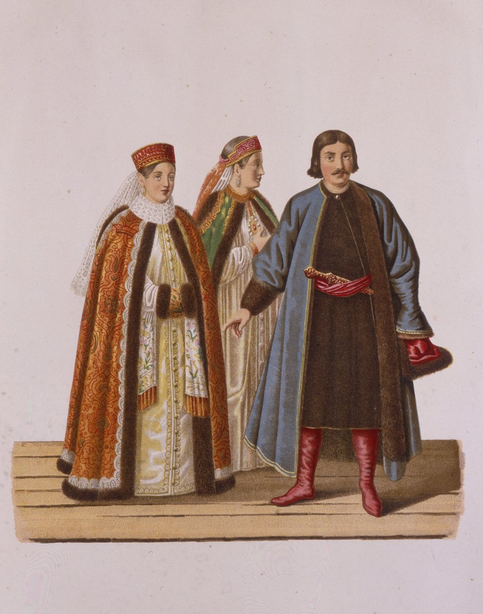 A hajadon Bojár lányok ruházata I. Péter idejében A Clothing of the sorozatból alkotó: Fyodor Grigoryevich Solntsev
