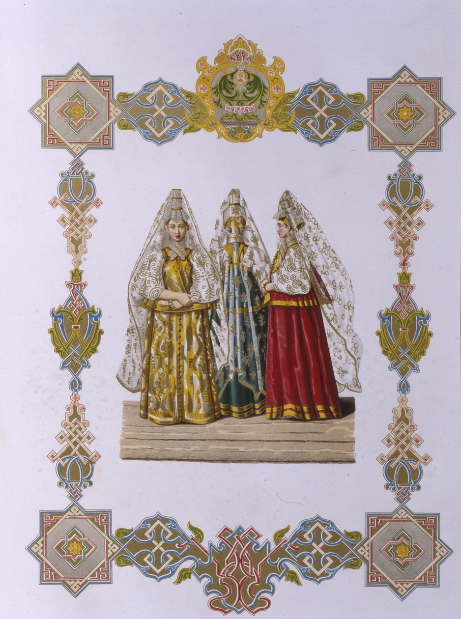 Torzhoki nők nyári jelmezei Az orosz állam ruházata sorozatból, 1851 alkotó: Fyodor Grigoryevich Solntsev