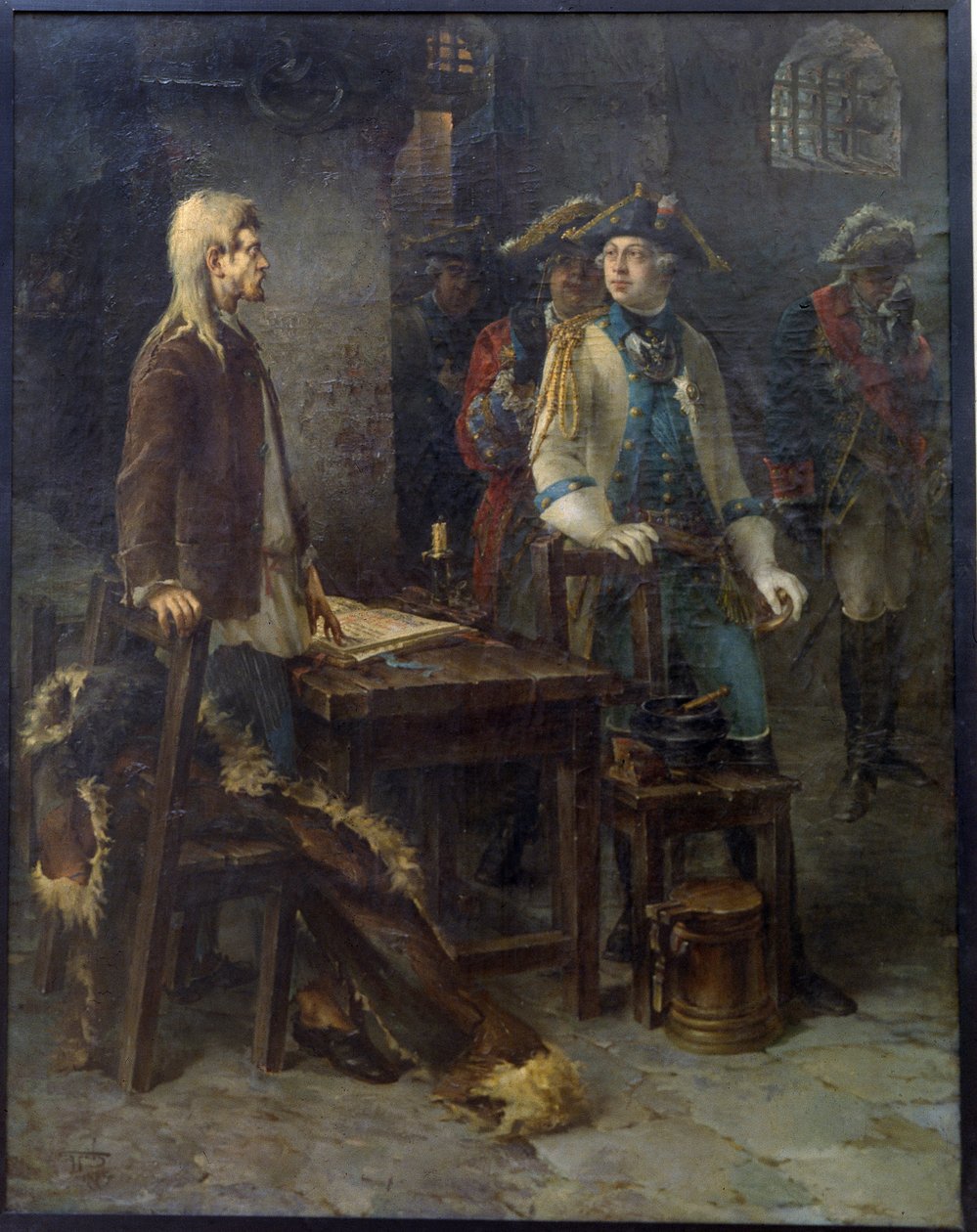 III. Péter császár meglátogatta Ivan VI Antonovicsot a shlisselburgi erődben 1762-ben - Fjodor Jemeljanovics festménye alkotó: Fyodor Jemelyanovich Burov