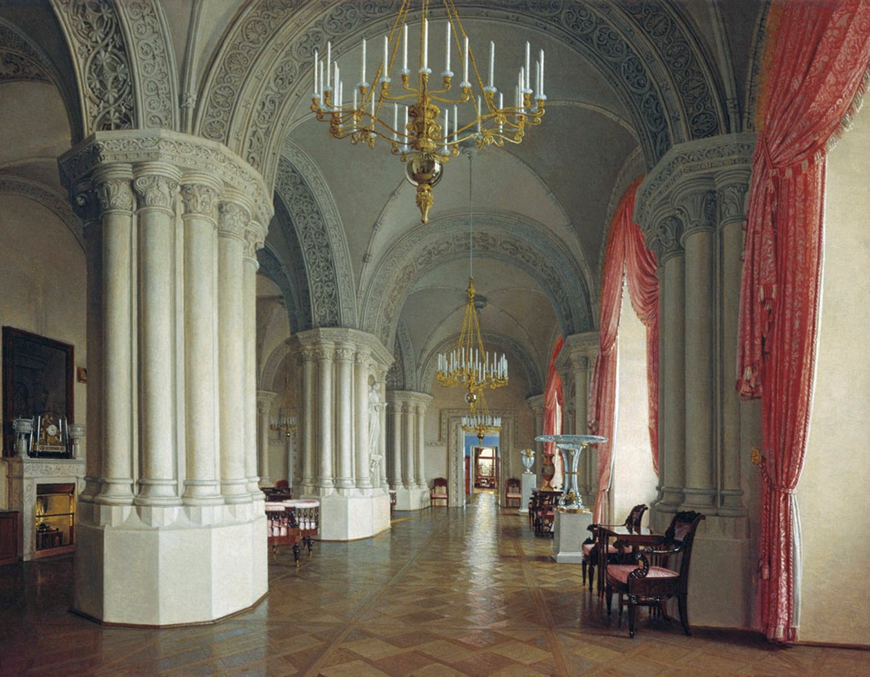 Gótikus terem a szentpétervári Téli Palotában, 1840-es évek. alkotó: Fyodor Osipovich Yushkov