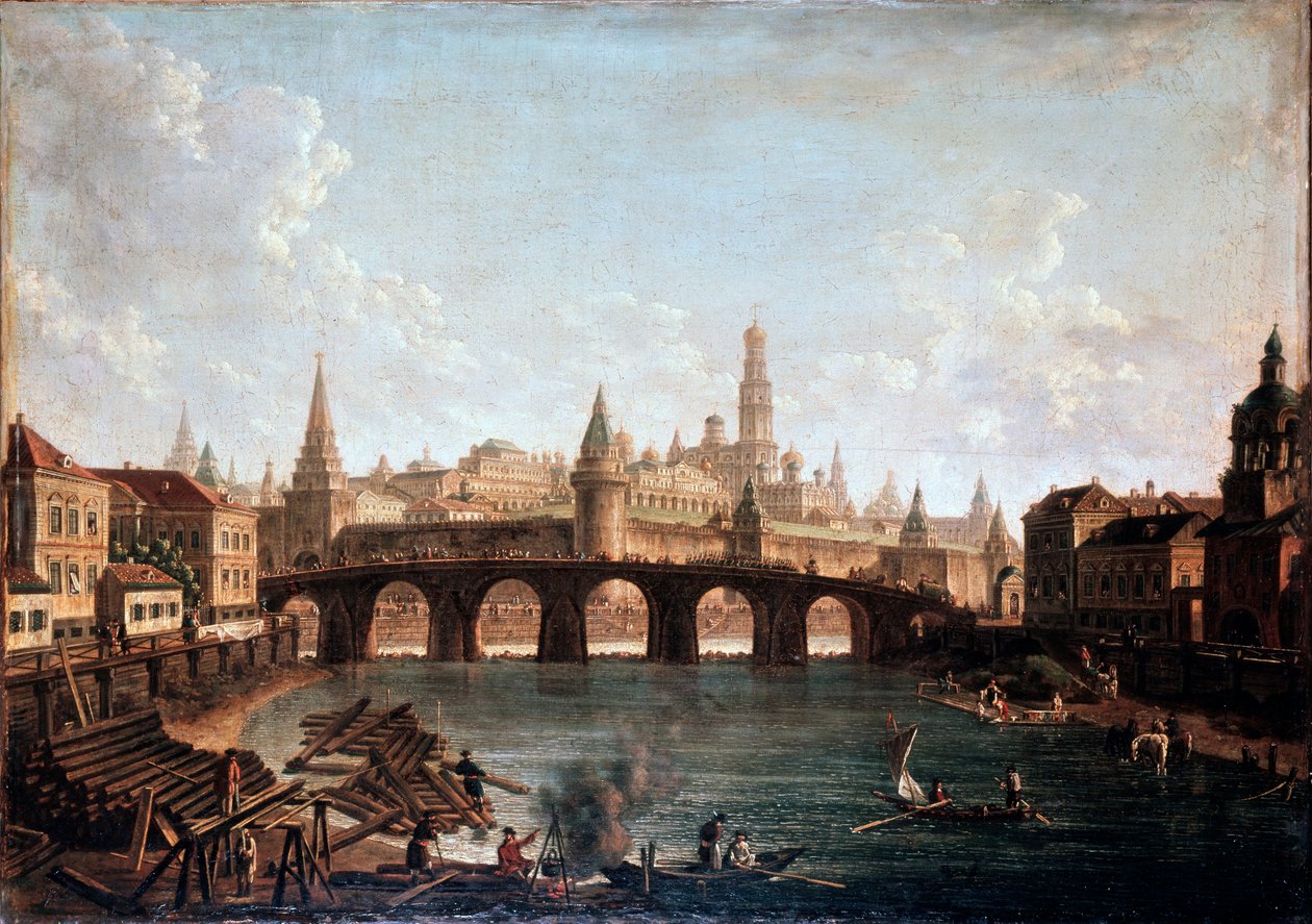 "Kilátás a moszkvai Kremlről és a Bolsoj Kamennij hídról, Nagy kőhíd", 1810-es évek alkotó: Fyodor Yakovlevich Alexeev