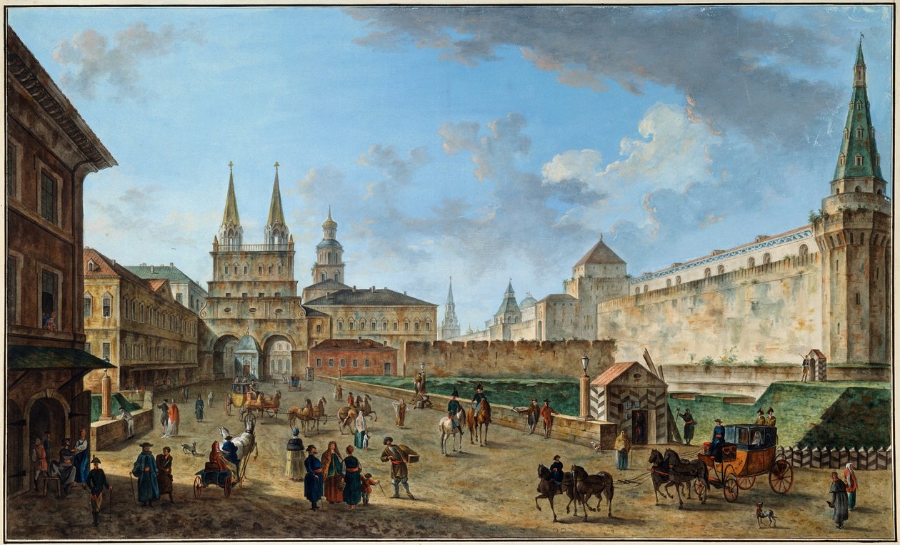 Kilátás a feltámadás kapujára a Vörös téren, Moszkva, Oroszország, c1801 alkotó: Fyodor Yakovlevich Alexeev