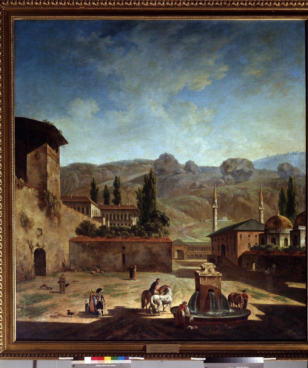Vue de la ville de Bakhchisaray (Ukrajna) (Kilátás a Bakhchisaray városra). Fjodor Jakovlevics Alekszejev (1753-1824) peinture. Huile sur toile alkotó: Fyodor Yakovlevich Alexeev