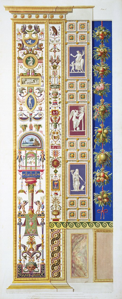 A vatikáni Raffaello loggia táblája, a "Delle Loggie di Rafaele nel Vaticano" című műből, metszette Giovanni Ottaviani (1735-1808 körül), megjelent 1772-77 körül (kézi színes metszet). alkotó: G. and Camporesi, P. Savorelli