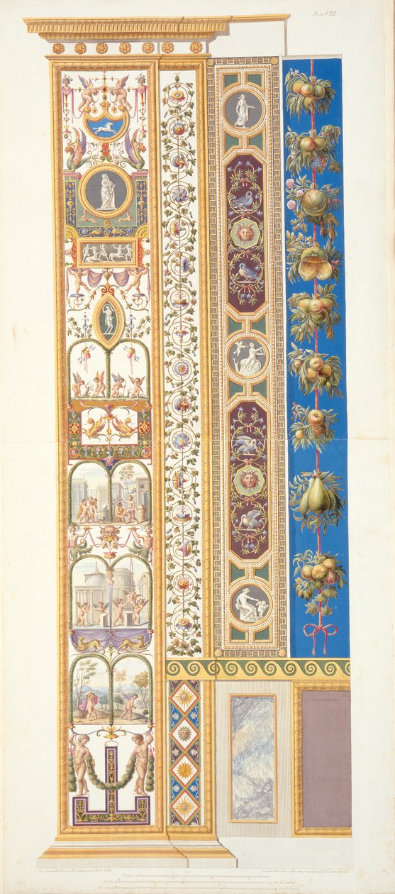 A vatikáni Raffaello loggia táblája, a "Delle Loggie di Rafaele nel Vaticano" című műből, metszette Giovanni Ottaviani (1735-1808 körül), megjelent 1772-77 körül (kézi színes metszet). alkotó: G. and Camporesi, P. Savorelli