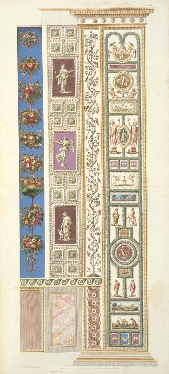 Panel a vatikáni Raphael-loggiáról, a „Delle Loggie di Rafaele nel Vaticano”-ból, Giovanni Ottaviani (kb. 1735-1808) metszet, 1772-77 körül megjelent (kézzel színezett metszet) alkotó: G. and Camporesi, P. Savorelli