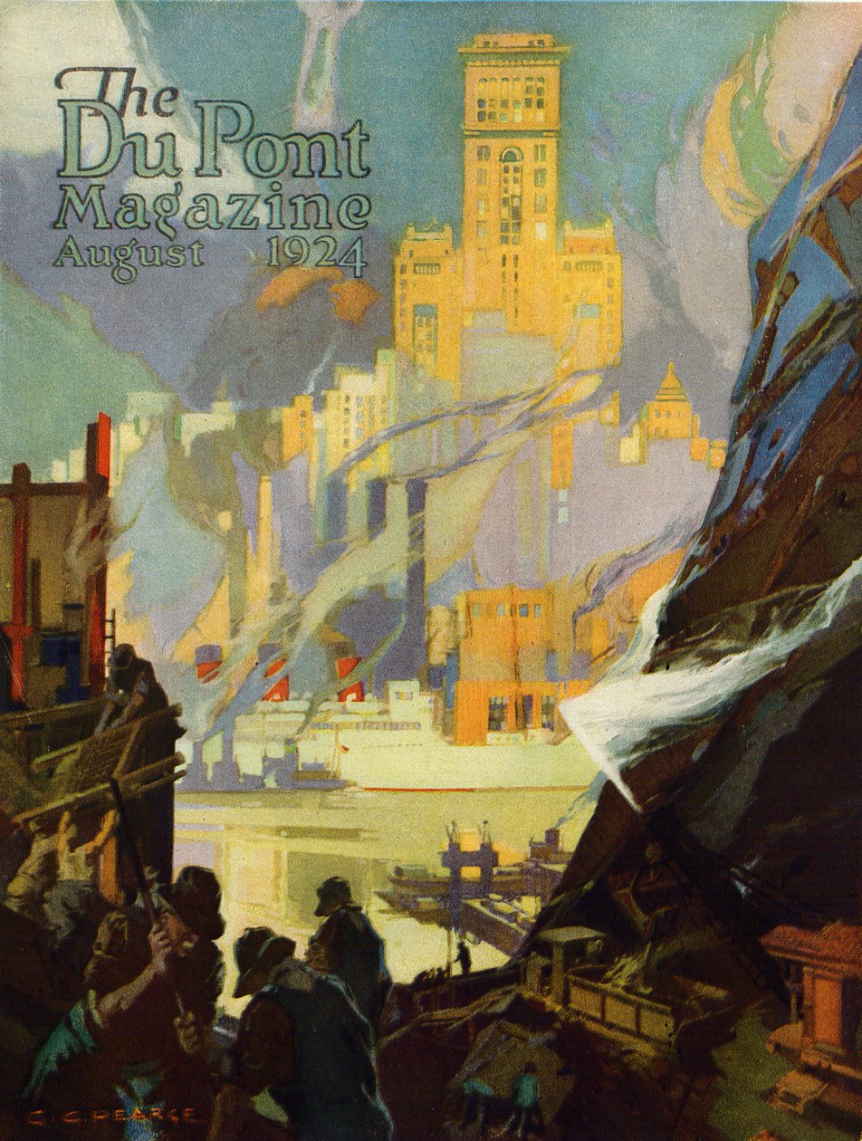 Új bánya nyitása Illinoisban, a „DuPont Magazine” címlapja, 1924. augusztus alkotó: G. C. Pearce