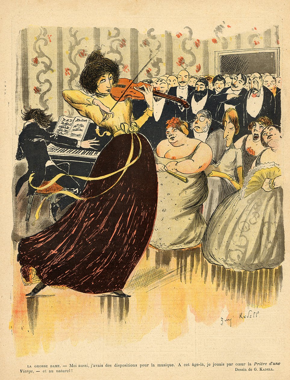 Szatíra egy szalon zenés estről a „Le Rire” hátlapjáról, 1898. december 17. alkotó: G. Kadell