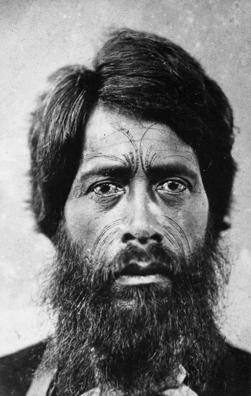 Maori férfi „Te Moko” tetoválással, 1860 alkotó: G. W. Bishop