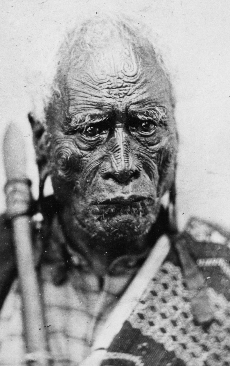 Taraia Ngakuti te Tumuhuia maori férfi portréja „Moko” arctetoválással, 1860-as évek alkotó: G. W. Bishop