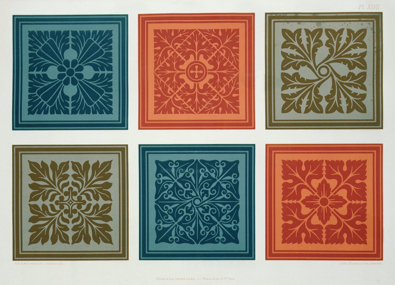Középkori paneltervek a "The Practical Decorator and Ornamentalist" című könyvből, írta George Ashdown Audsley, 1892. alkotó: G.A. and M.A. Audsley