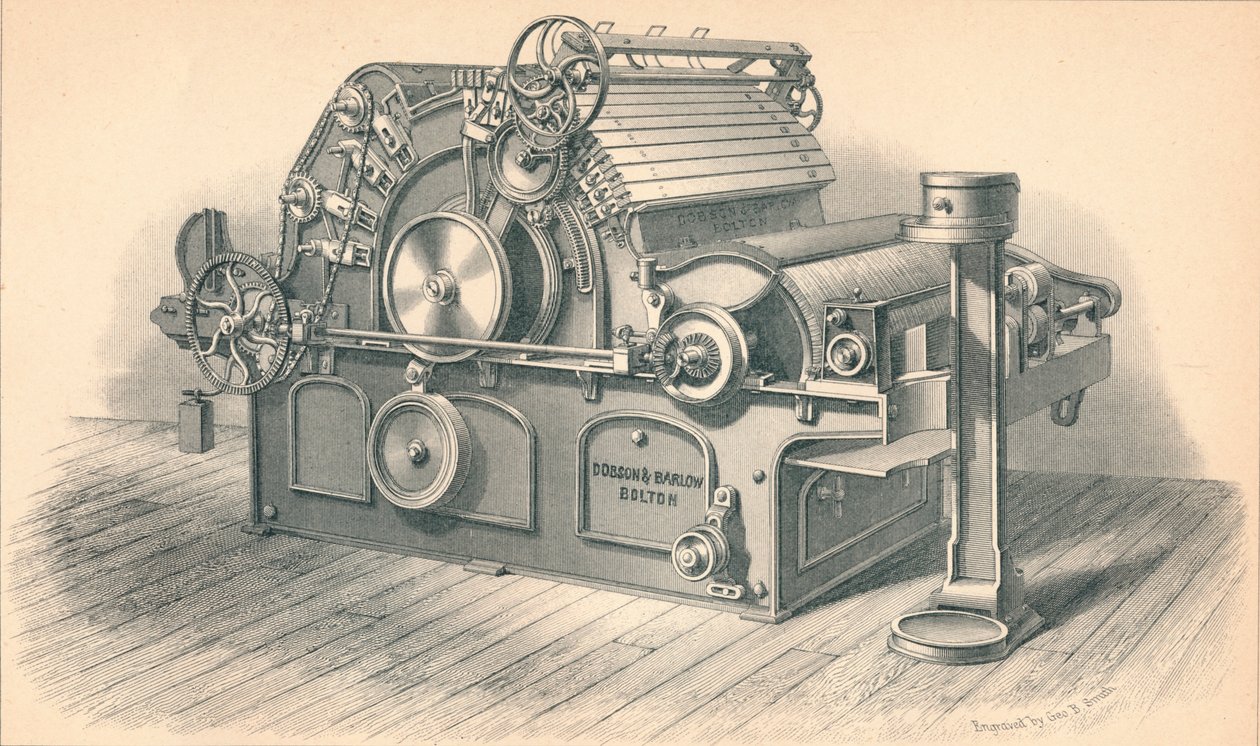 Self Stripping Carding Engine, Dobson és Barlow Bolton, 1874 alkotó: GB Smith