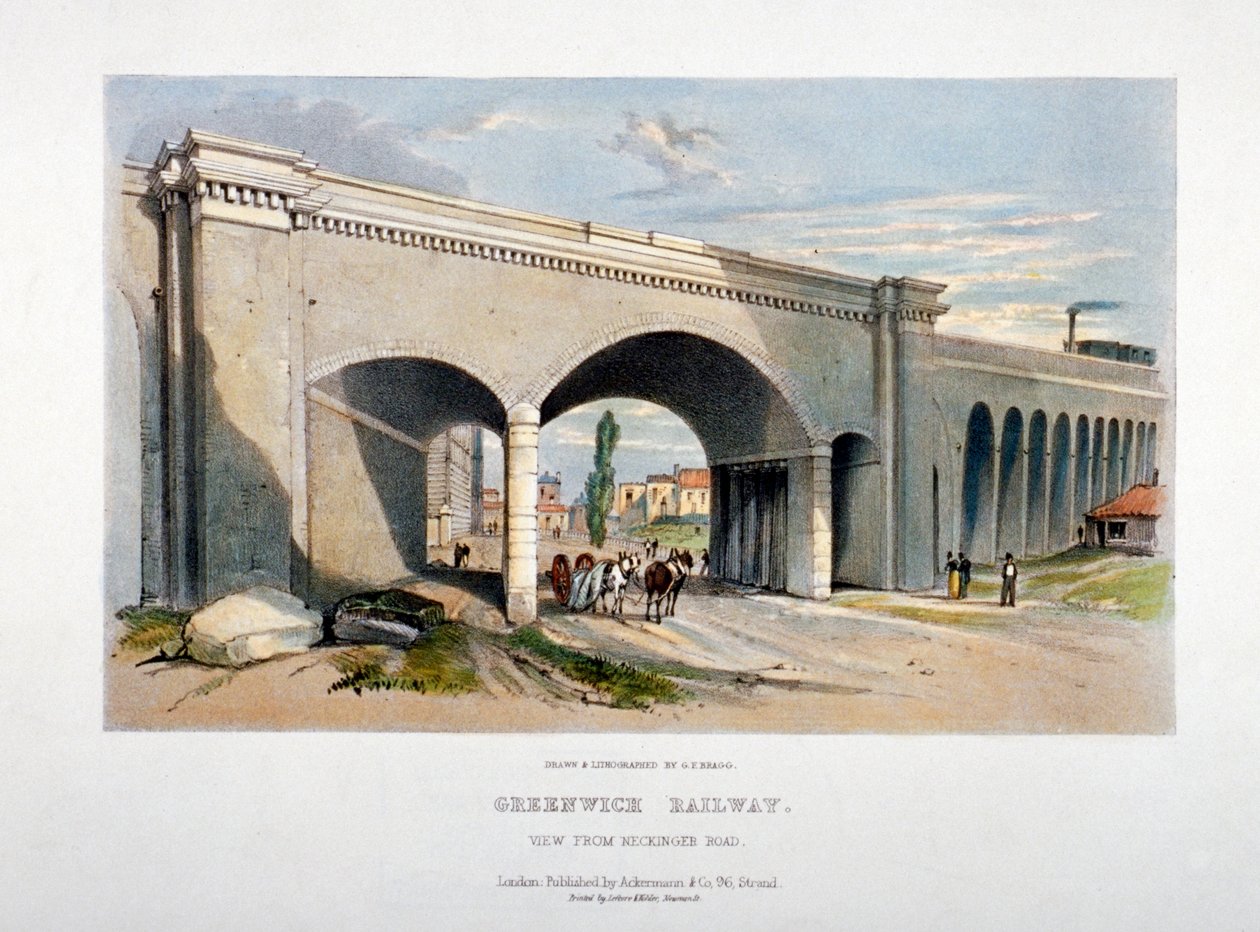London és Greenwich vasúti hídja a Neckinger Roadon, Bermondsey, London, 1836. alkotó: GF Bragg